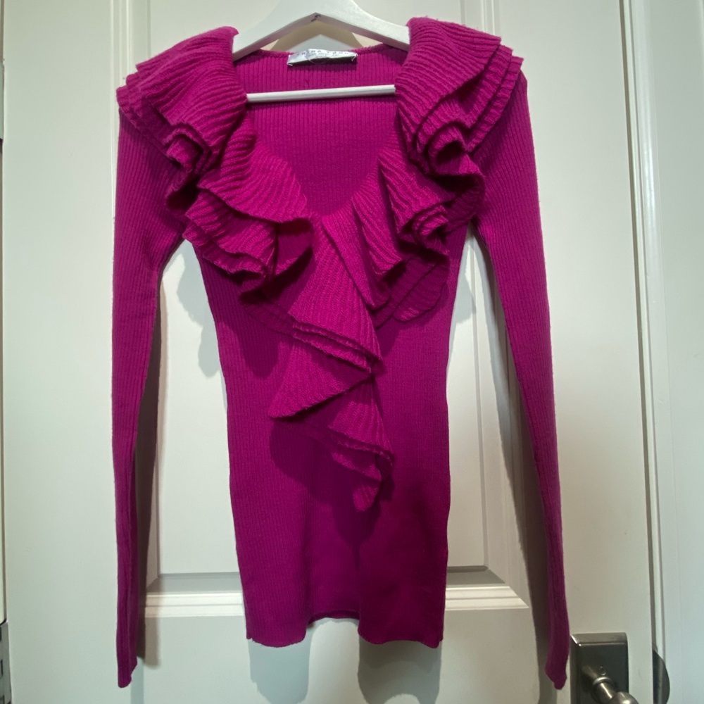 Trina Turk V-Neck Sweater in Vibrant Pink